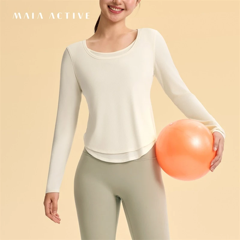 MAIAACTIVE 含莫代尔假两件休闲舒适流光风瑜伽上衣长袖T恤53TL62