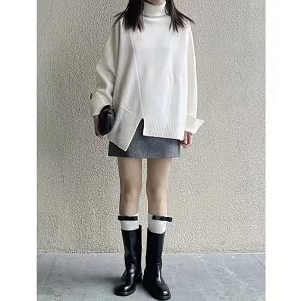 2265 休闲设计感不对称羊毛针织套头衫