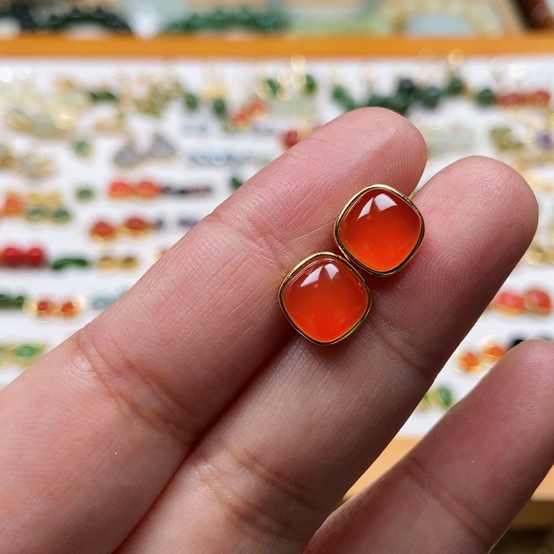 和田玉耳饰银S925镶嵌