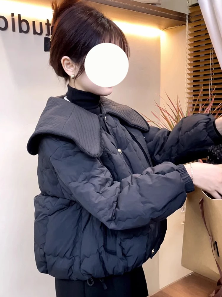 韩系穿搭简约时尚高级感棉服冬季新款独特别致显瘦气质娃娃领棉衣