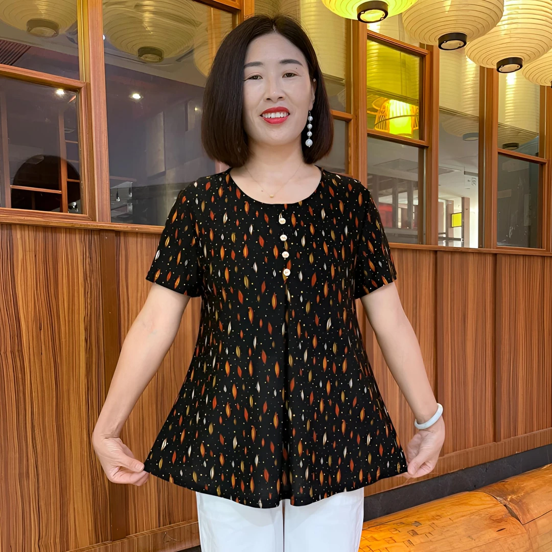 夏季新款中老年冰丝舒适大码宽松显瘦气质妈妈装上衣