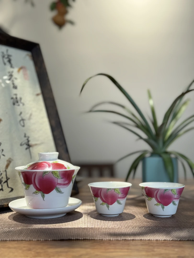 白瓷【九桃】三才盖碗+2杯