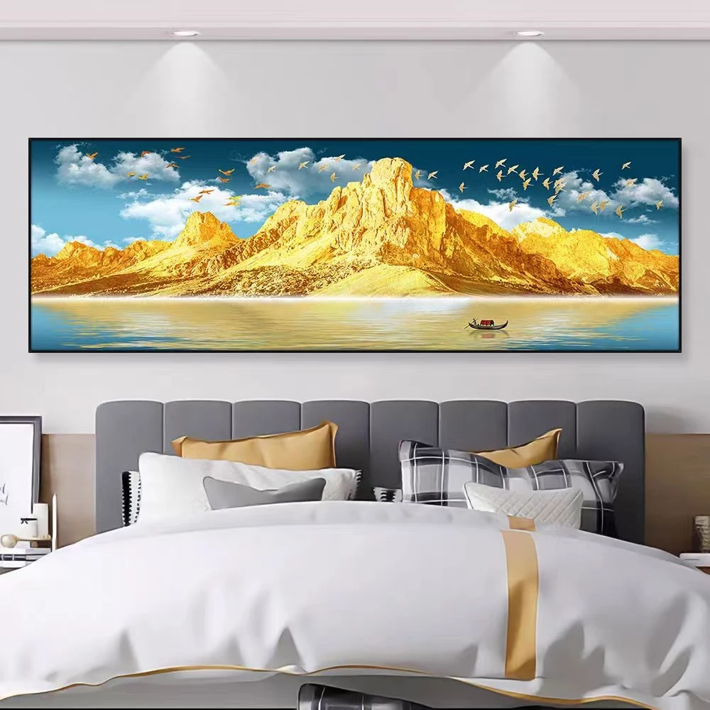 P383【日照金山】卧室床头背景墙装饰画书房房间山水背靠大山挂画