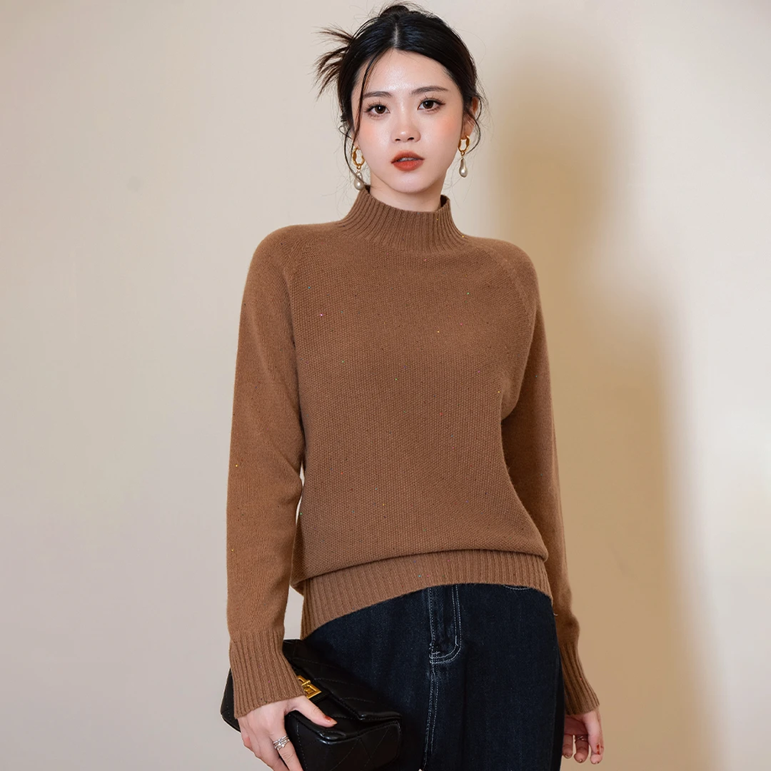 心悦/一体成衣珠片点缀纯羊毛半高领打底羊毛衫y302-230966B