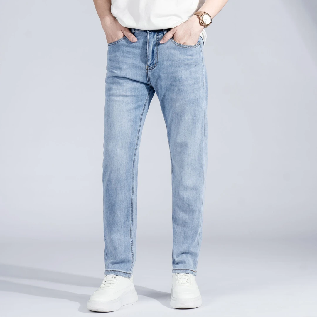2025夏季男士牛仔裤小直筒弹力牛修身商务百搭薄款高级感男装