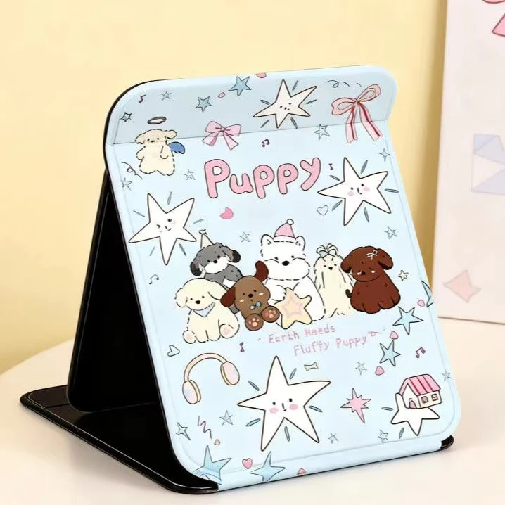 桌面化妆镜学生可爱卡通台式折叠小镜子宿舍办公室桌上大号梳妆镜