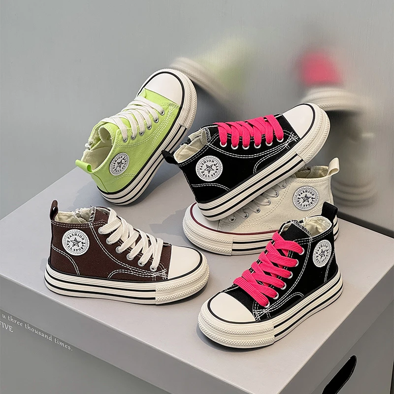 儿童高帮帆布鞋2025春季新款女童时尚板鞋男童休闲运动鞋-S1515