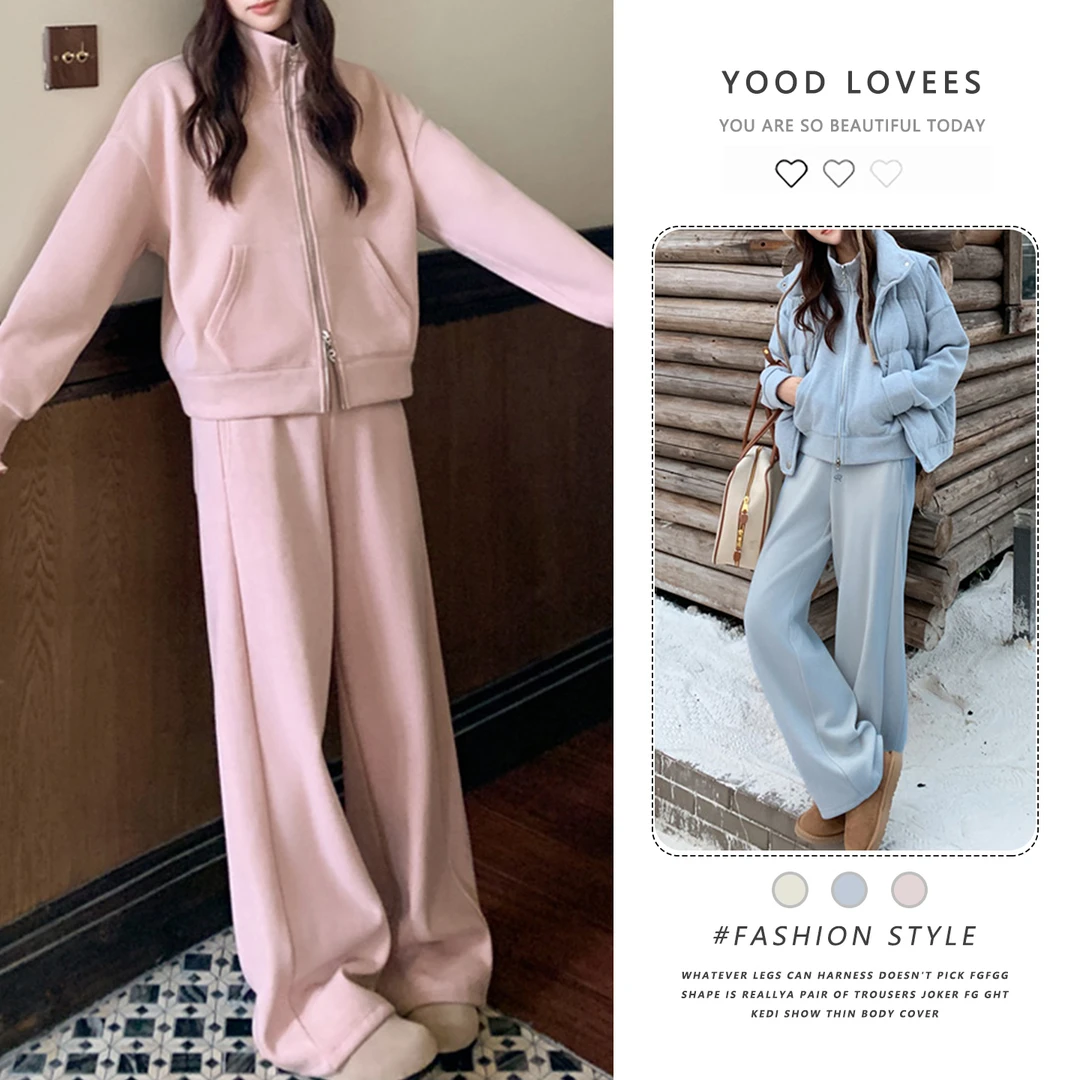 韩系穿搭设计感简约气质三件套女2025冬季立领上衣棉服马甲直筒裤