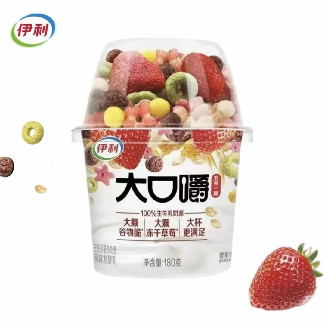 大口嚼酸奶180g*4搅拌酸奶 谷物冻干草莓生牛乳发酵早餐酸奶