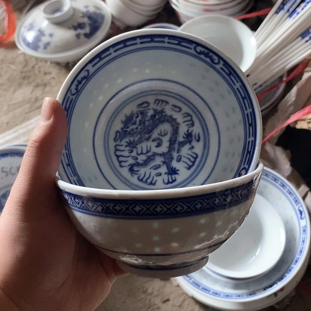 摆件5寸青花玲珑瓷碗拍6发8