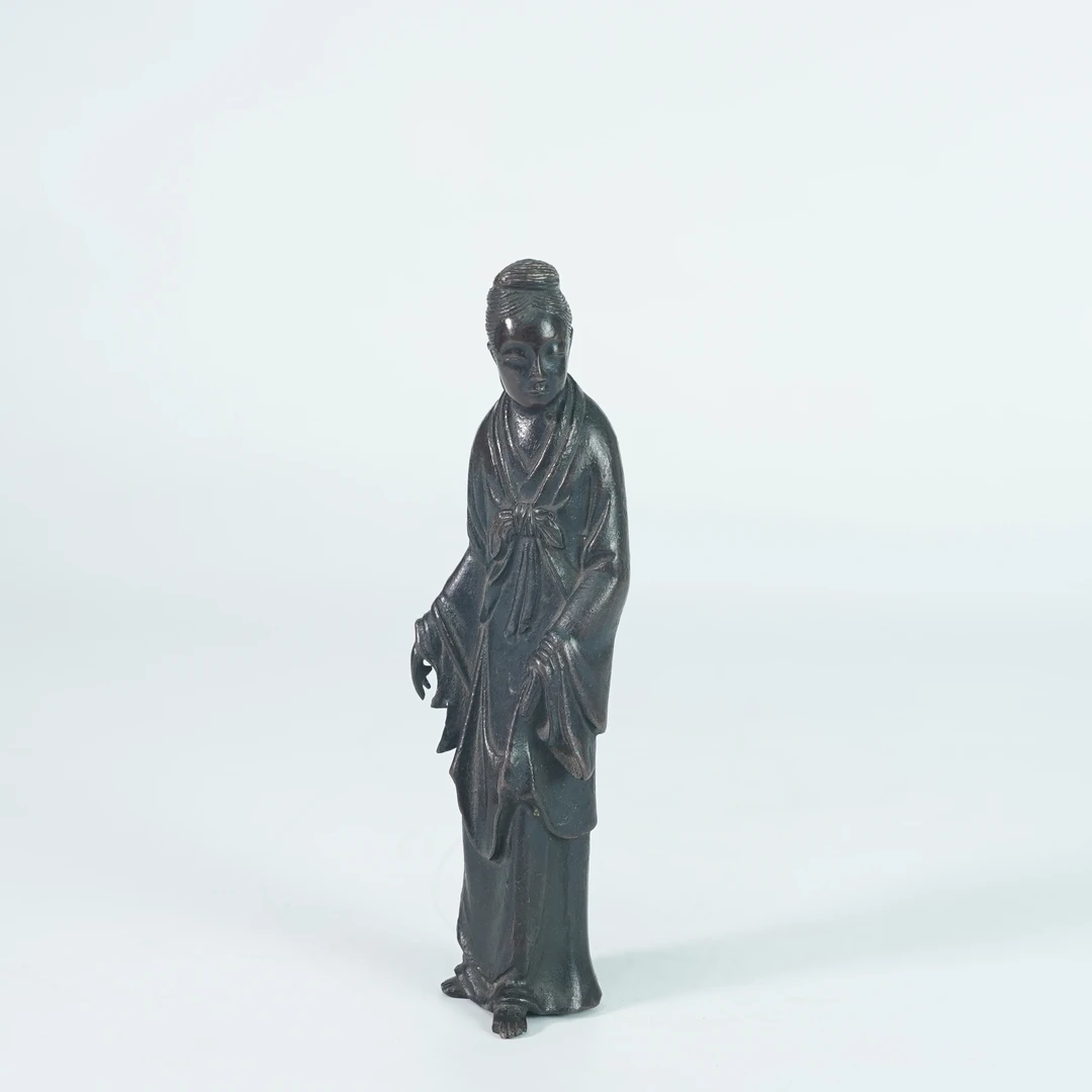 LWH251211007【十竹斋】明代侍女人物铜造像