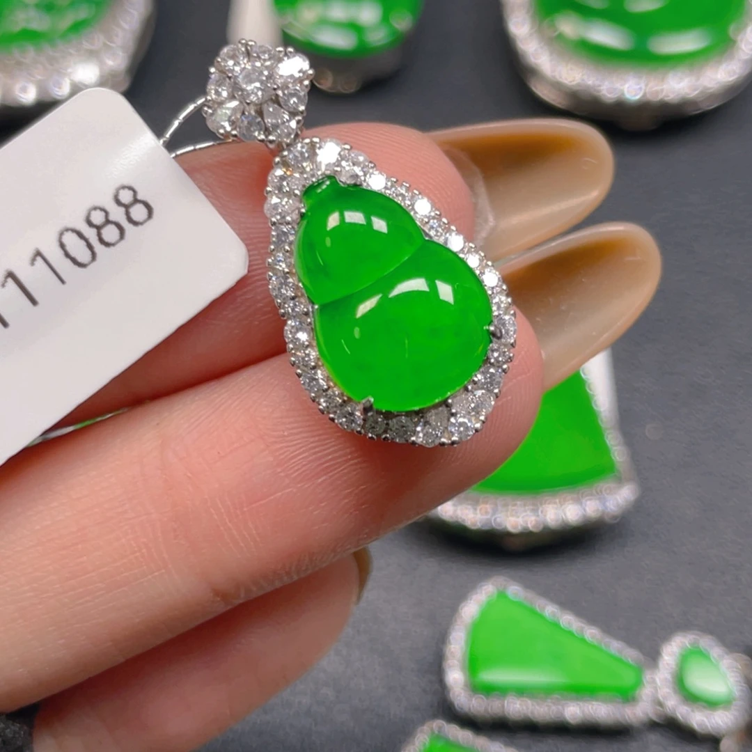 海***雨翡翠银S925镶嵌吊坠(不含链)