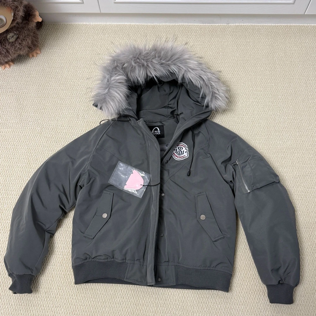 NICE BAD原WORK SOUT毛领棉服保暖正品非平替可拆卸毛领黄子弘凡