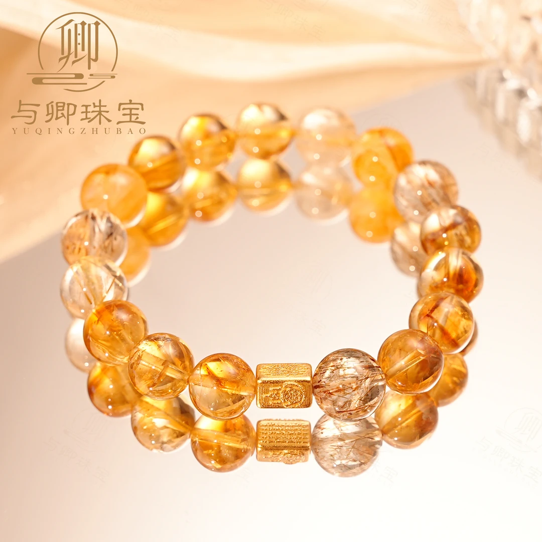 【金满钵】与卿 黄塔晶+超七+黄胶花+金发晶+925银镀金五条经文配件