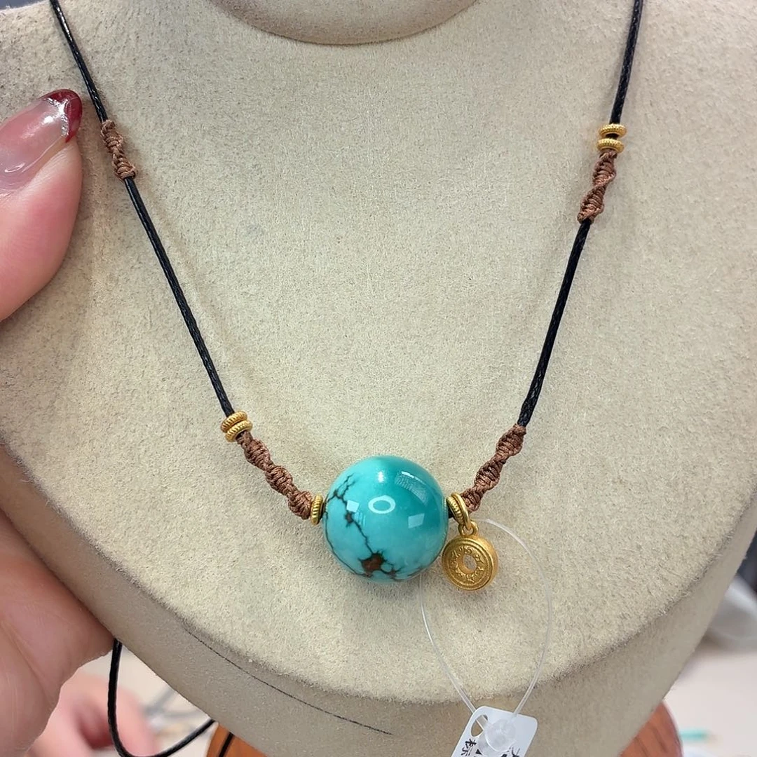 绿松石银S925镀金镶嵌颈饰