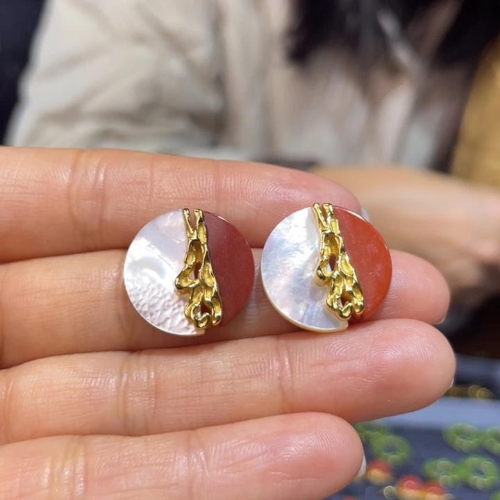 和田玉银S925镶嵌耳饰