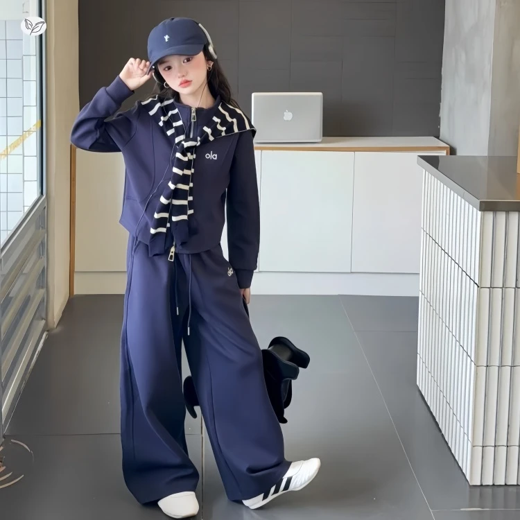 女童披肩运动套装2025秋季新款女孩外套卫裤三件套韩版童装