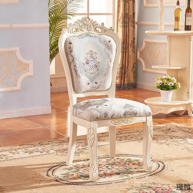欧式餐椅现代雕花实木酒店休闲椅白色美甲书桌麻将家用靠背餐桌椅