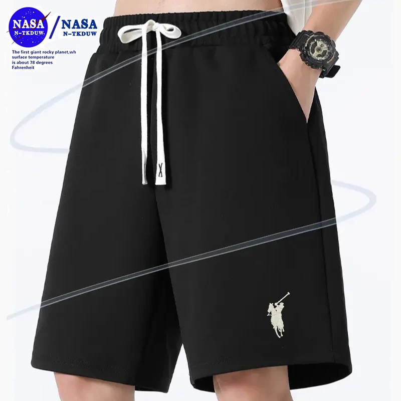 短裤华夫格透气舒适夏季休闲五分裤简约款速干短裤刺绣战马