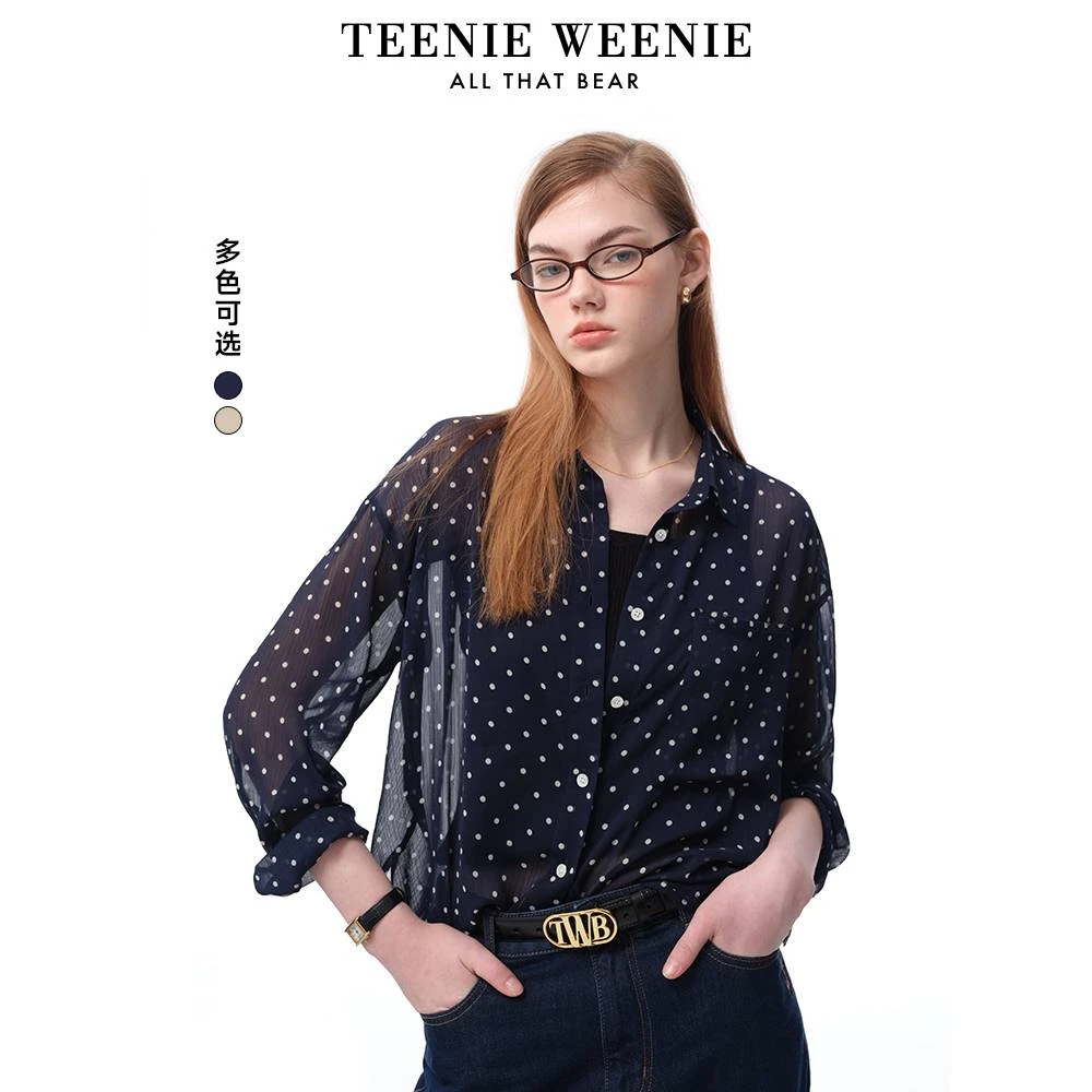 TeenieWeenie小熊波点衬衫25新派简约时尚毛边衬衣女TTBA256302N