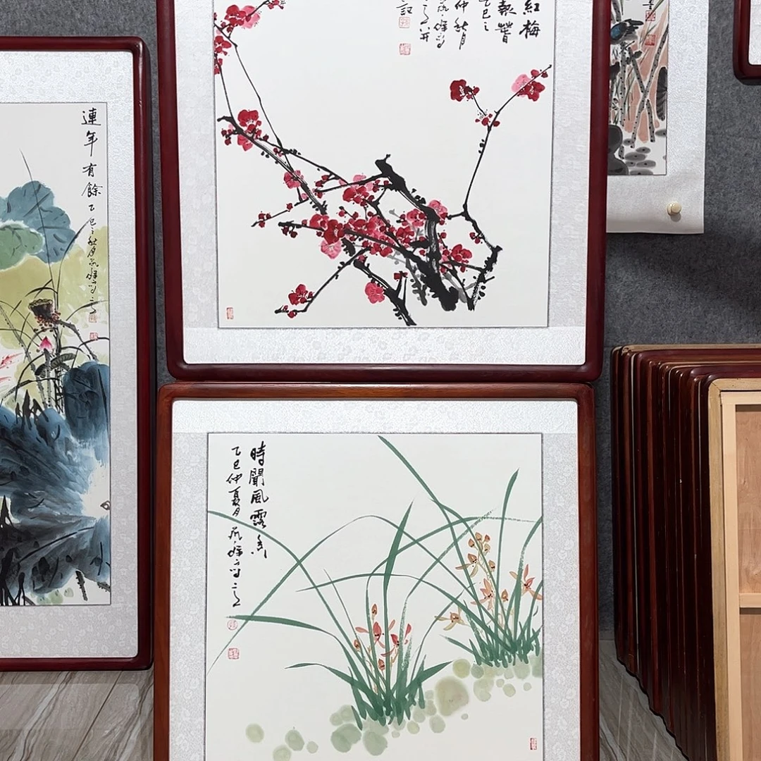国画书画作品带框63×63
