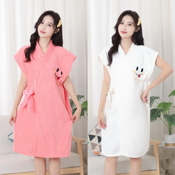 夏季成人可穿式浴巾系带短袖浴袍睡袍速干吸水浴巾不掉毛柔软裕裙