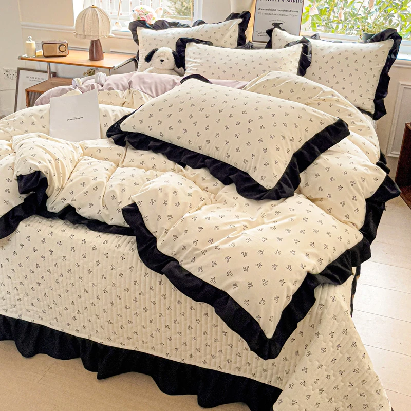 新款复古法式水洗亲肤床盖四件套 赫本风加厚被套罩夏被床上4件套