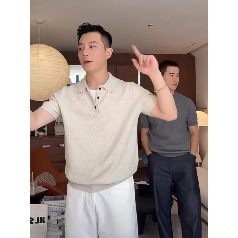 老钱风穿搭针织短袖Polo衫男夏季高级感商务修身重磅有领半袖T恤
