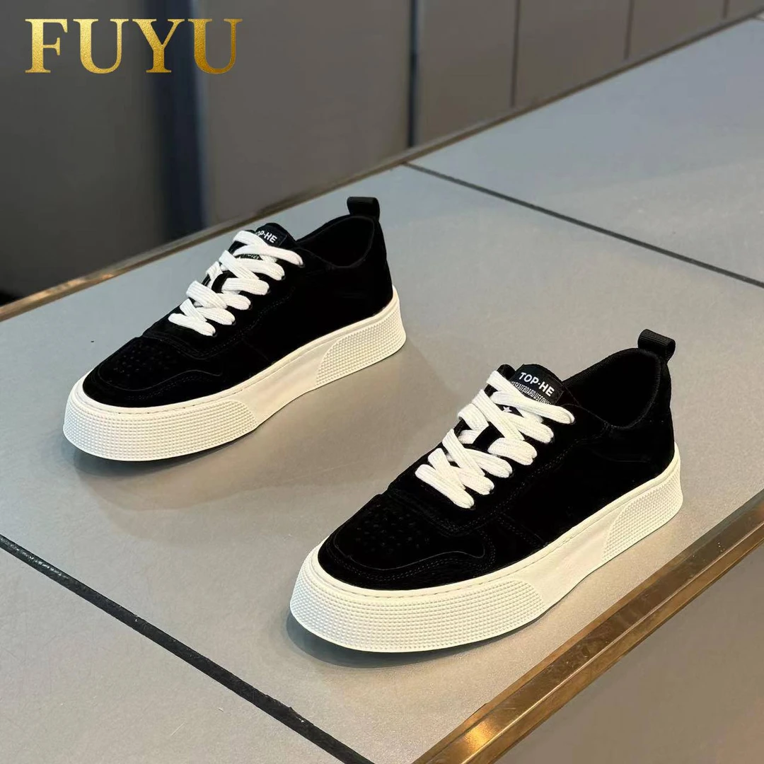 潮牌系带反毛皮板鞋男秋冬2025新款韩版时尚百搭潮流透气休闲男鞋