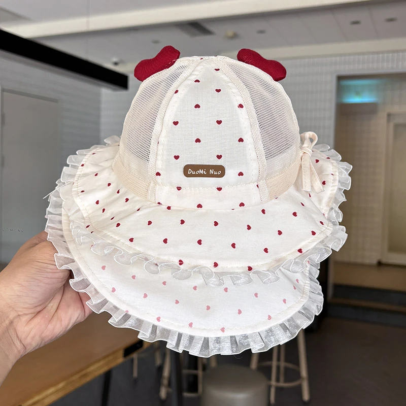 夏季薄款大帽檐透气网眼婴儿渔夫帽女宝宝遮阳防晒出游必备