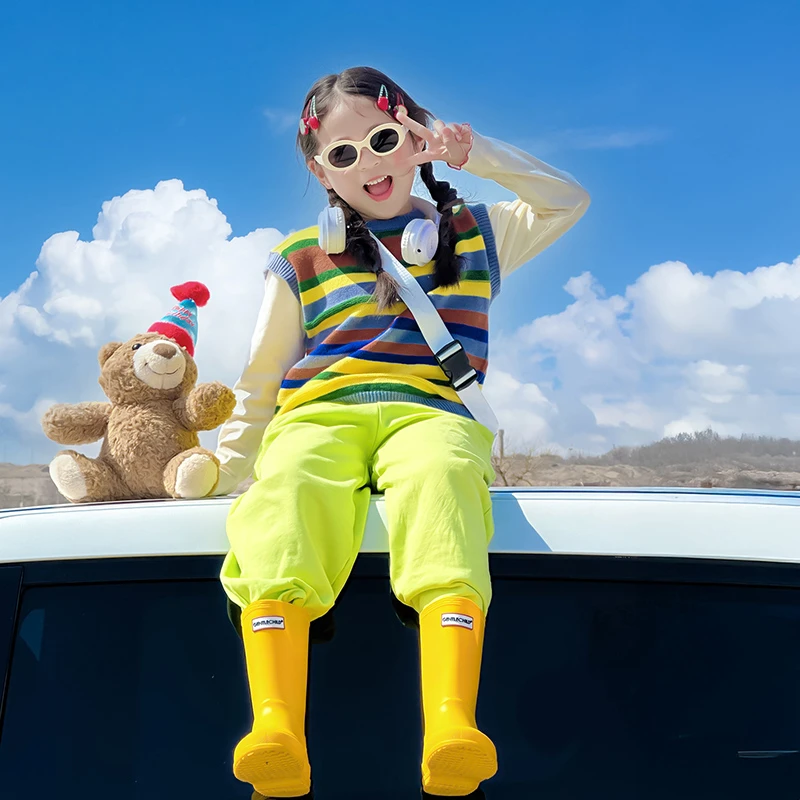 女童春装套装2025新款儿童春秋中大童条纹马甲田园风穿搭女孩衣服