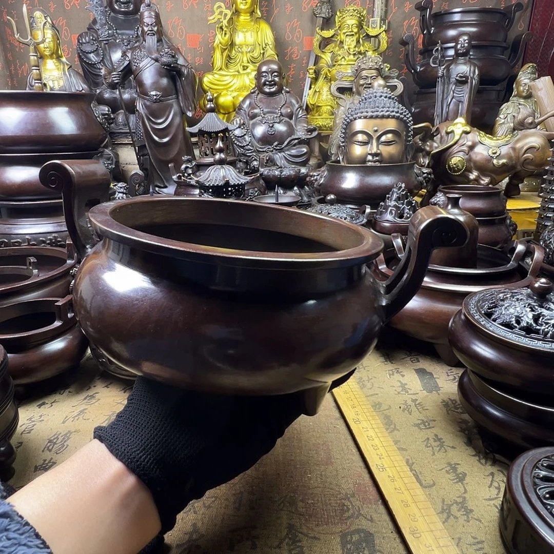 东***生18公分口径官帽炉铜香炉供香炉聚宝盆铜香炉