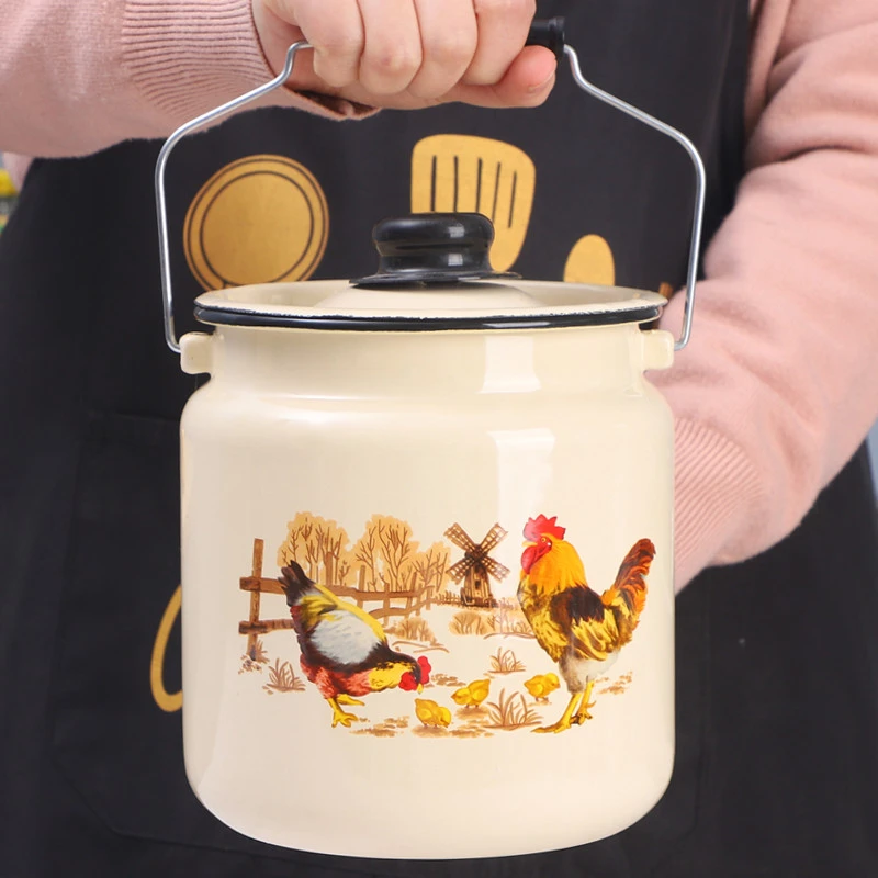 新品欧丽家珐琅复古小清新茶桶搪瓷酸奶牛奶酒桶密封罐储存桶
