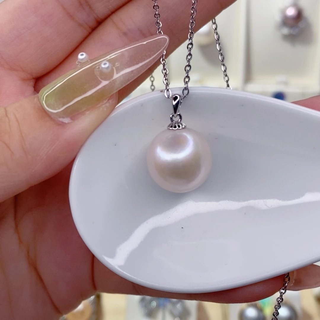 淡水珍珠银S925镶嵌吊坠(赠链)14➕
