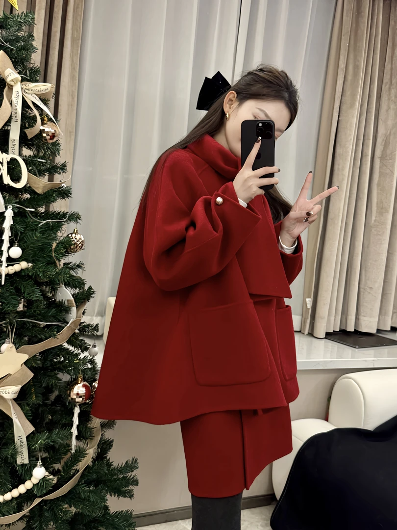 Yuki wang私有浪漫 两色千金氛围感羊毛双面呢大衣套装半裙/长裙