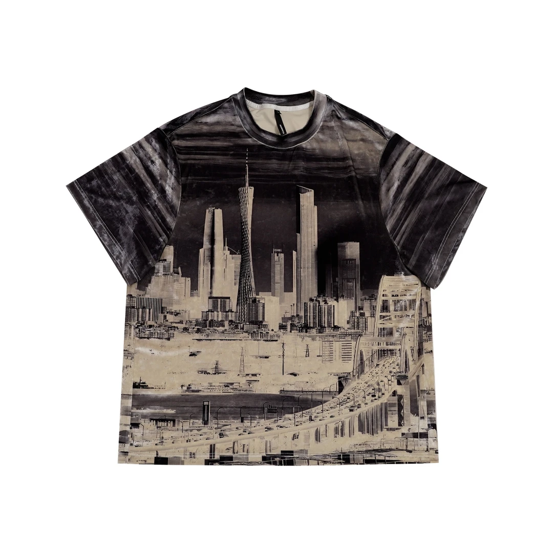 GGAHOLIDAY美式潮流复古休闲时尚宽松圆领街头印花短袖T恤-152062