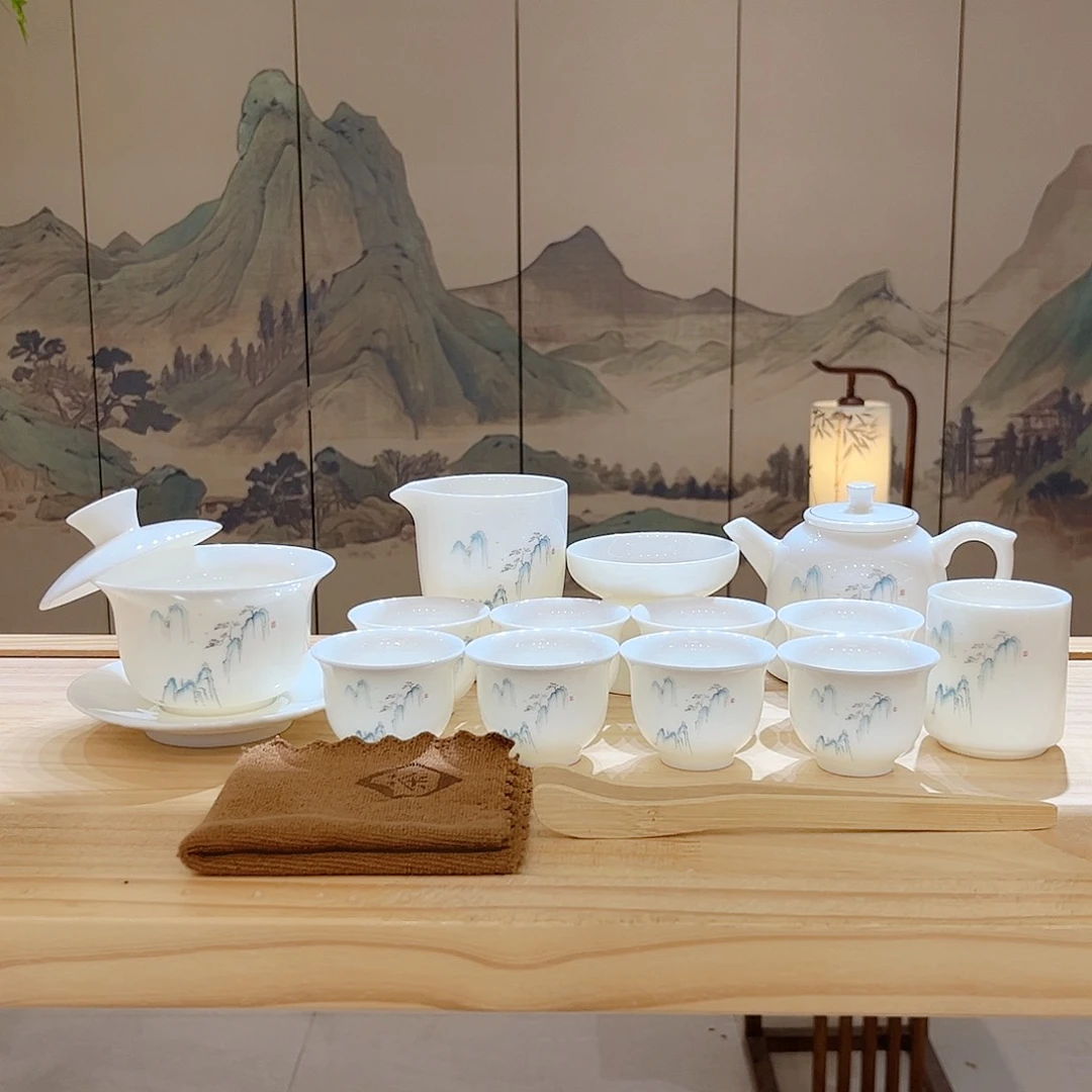 【都彩】高山流水羊脂玉瓷16头