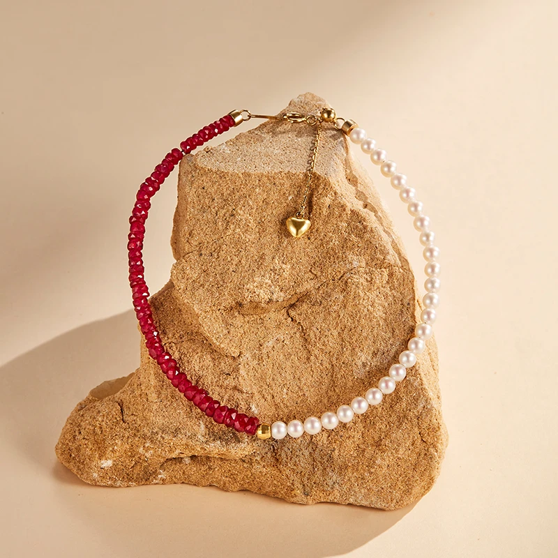 ECI 红宝石（处理）【瑰宝】鸽血红宝石手链珍珠手链女宝石手串