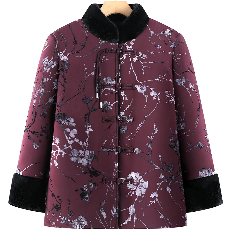 中老年女装冬季棉袄大码妈妈装加绒加厚保暖棉衣奶奶立领盘扣棉服