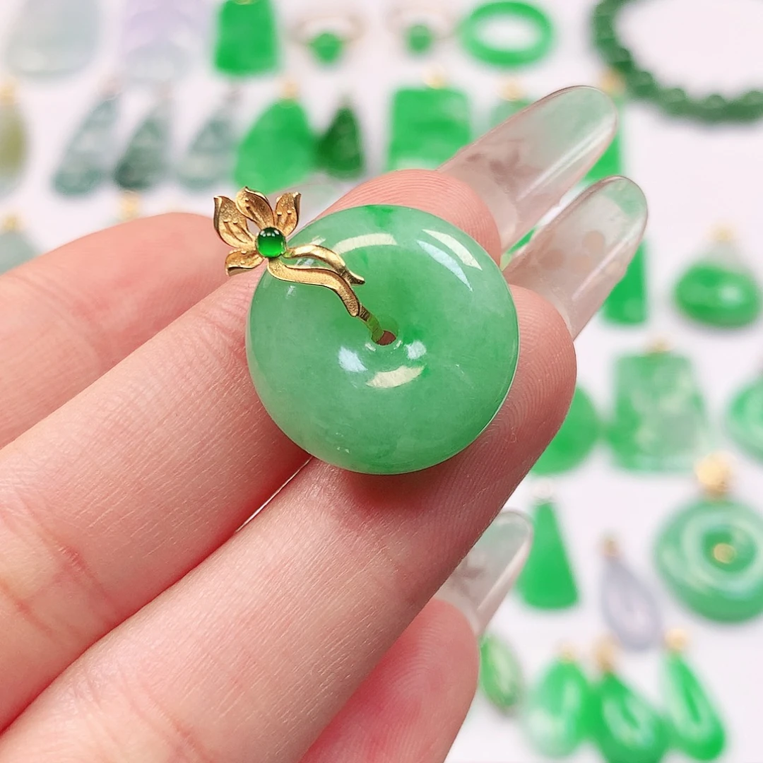 翡翠18K金镶嵌吊坠(不含链)