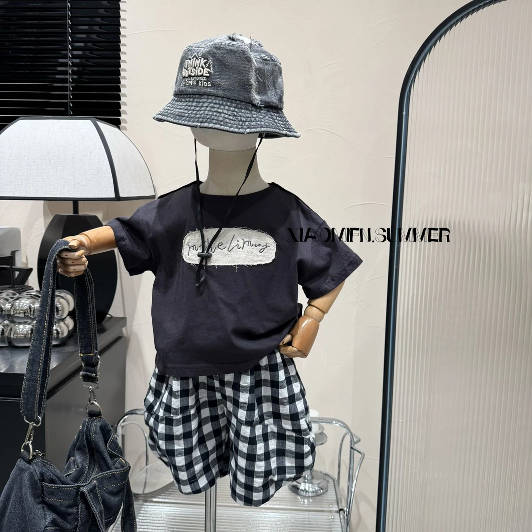 现货〃男童套装2025夏季新款短袖T恤灯笼七分裤韩版洋气潮酷x5015