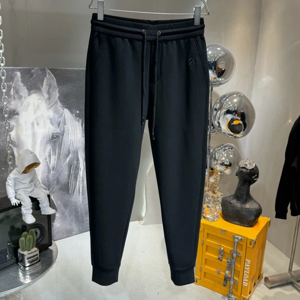 25春季高端轻奢松紧腰抽绳休闲裤男重磅针织弹力刺绣束脚运动卫裤