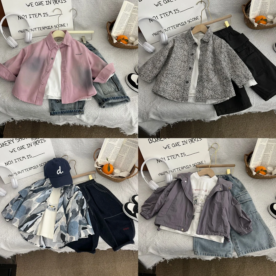 2025年春季新款儿童休闲百搭时尚套装韩系风格春款10177粉色短