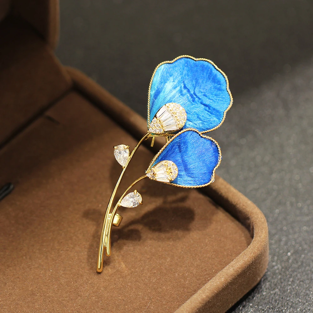铜合金胸针 【拾柒推荐】ML-155-国风蓝色孔雀羽翎绒花手工胸针