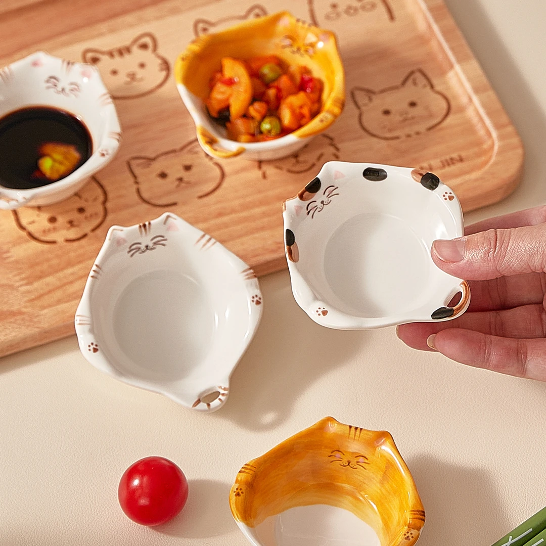 可爱猫咪陶瓷蘸料碟酱油碟醋碟高颜值可爱味碟烤肉小菜碟调料碟