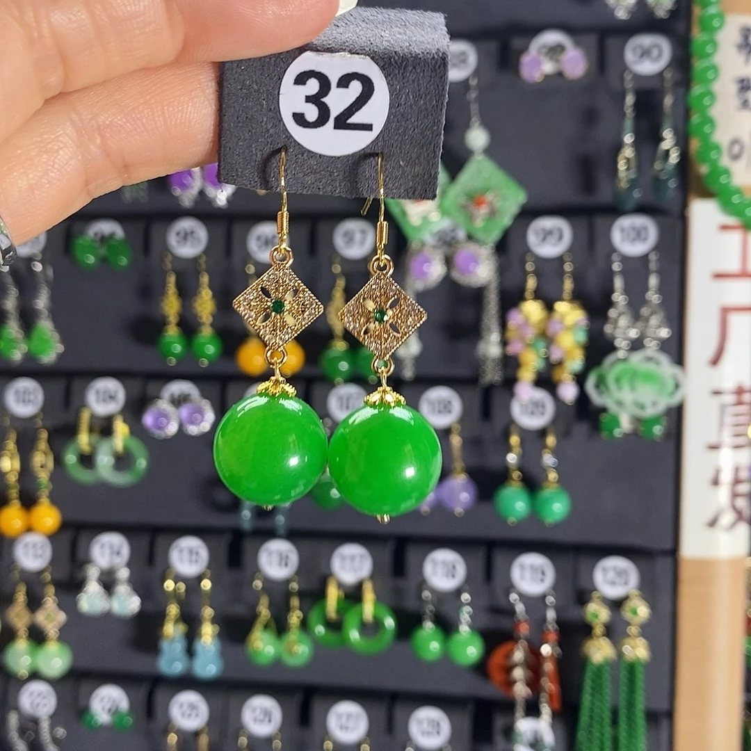 银S925镶嵌翡翠耳饰32