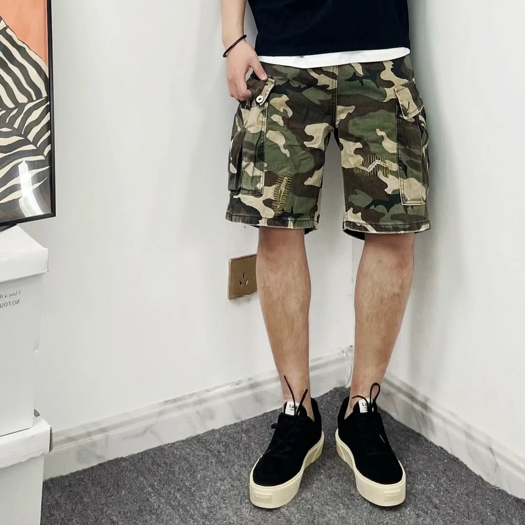 S.TYGDREAMOF-重工超重磅水洗迷彩工装五分夏季短裤ins男牛仔裤