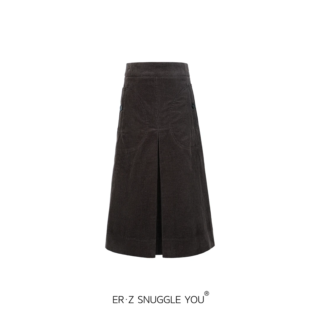 ERZ 100%棉休闲风灯芯绒半身裙复古A字裙简约时尚秋冬女裙子81649