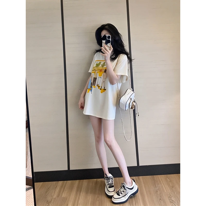 超好看漂亮上衣宽松休闲短袖2025新款T恤连衣裙短裙夏季显瘦穿搭