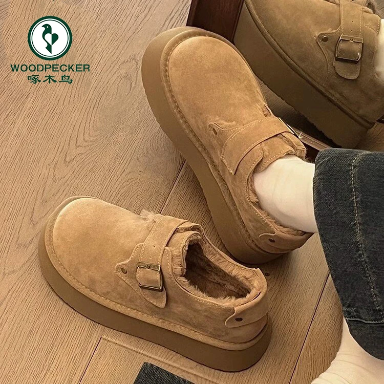 啄木鸟复古勃肯鞋女2025秋冬新款一脚蹬乐福鞋厚底增高单鞋豆豆鞋